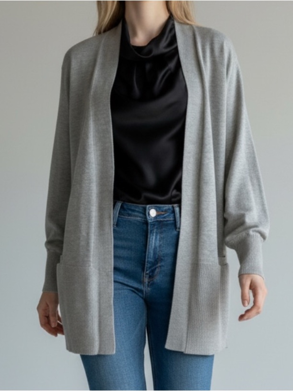 89th + Madison,  Gray‎ Open Cardigan with Pockets. Unique Ribbing on Back. 3X